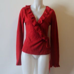 Womens Allicyn Michaels Red V-Neck Ruffled Wrap Sweater M *